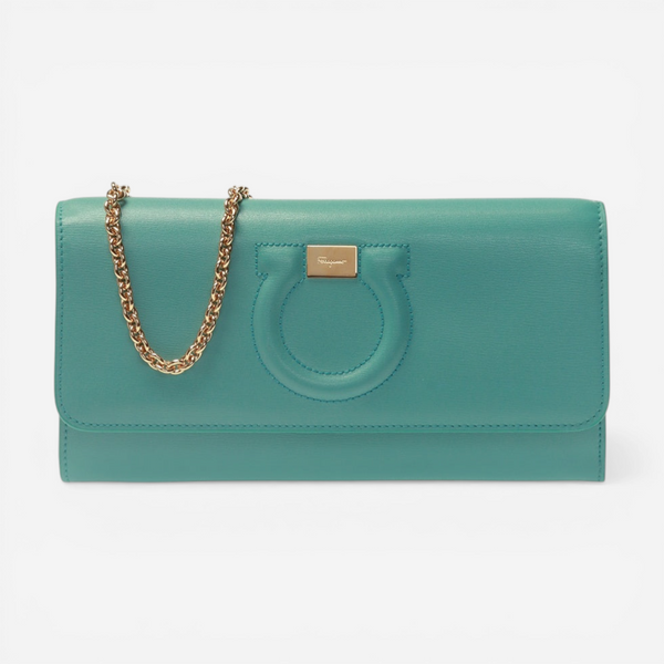 Salvatore Ferragamo Gancini Teal & Turquoise Calf Leather Mini Bag 728