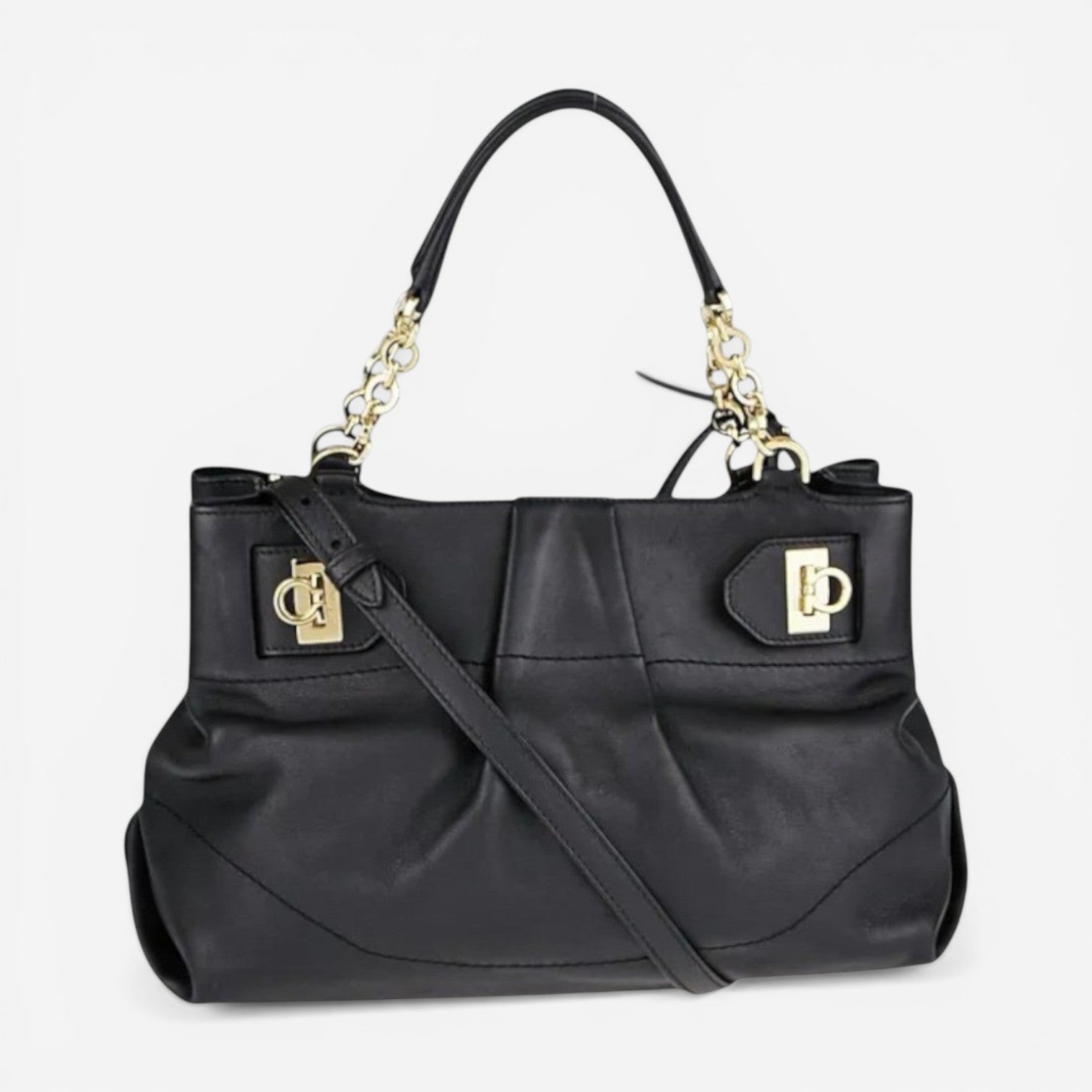 Salvatore Ferragamo 547641 Florence Gancini Black With Chain Tote Bag MSRP $2000 - THE SOLIST