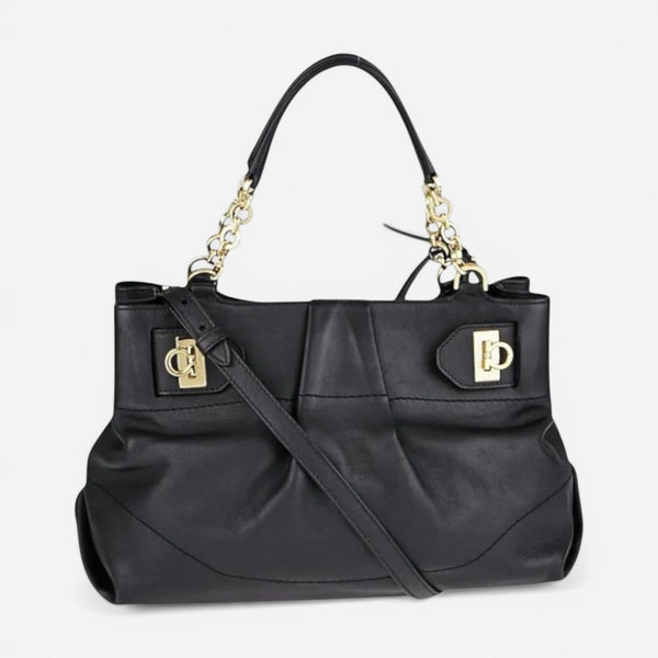 Salvatore Ferragamo 547641 Florence Gancini Black With Chain Tote Bag MSRP $2000 - THE SOLIST