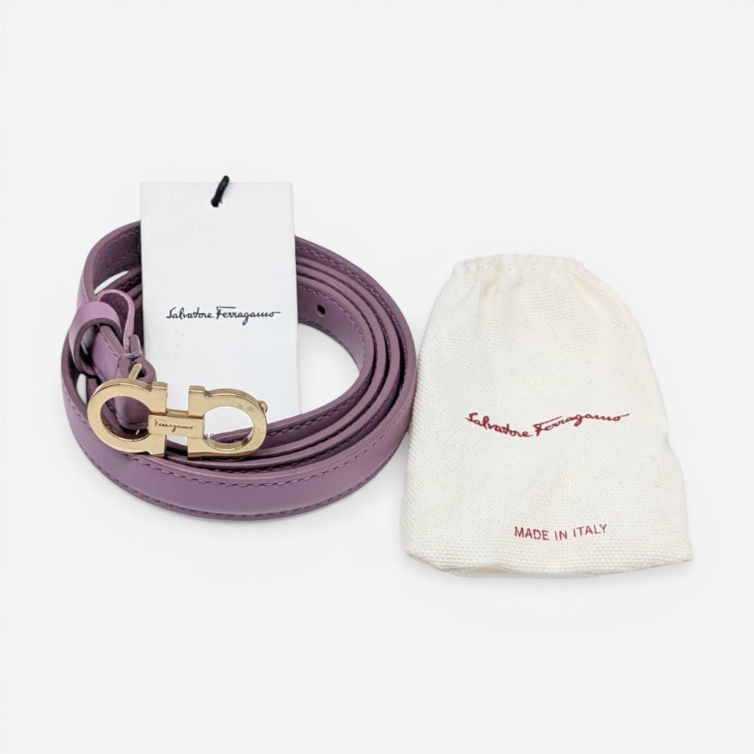 Salvatore Ferragamo Gancini Women's 23B224 Thin Voilet Belt Size 85 $430 - THE SOLIST