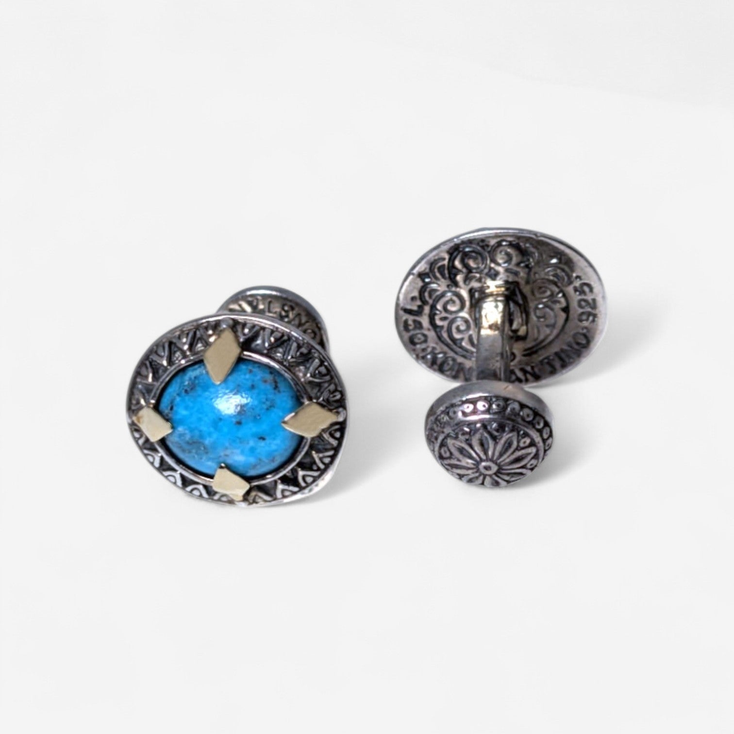Konstantino Sterling Silver & 18K Yellow Gold Turquoise Cufflinks MAKJ92-130-137