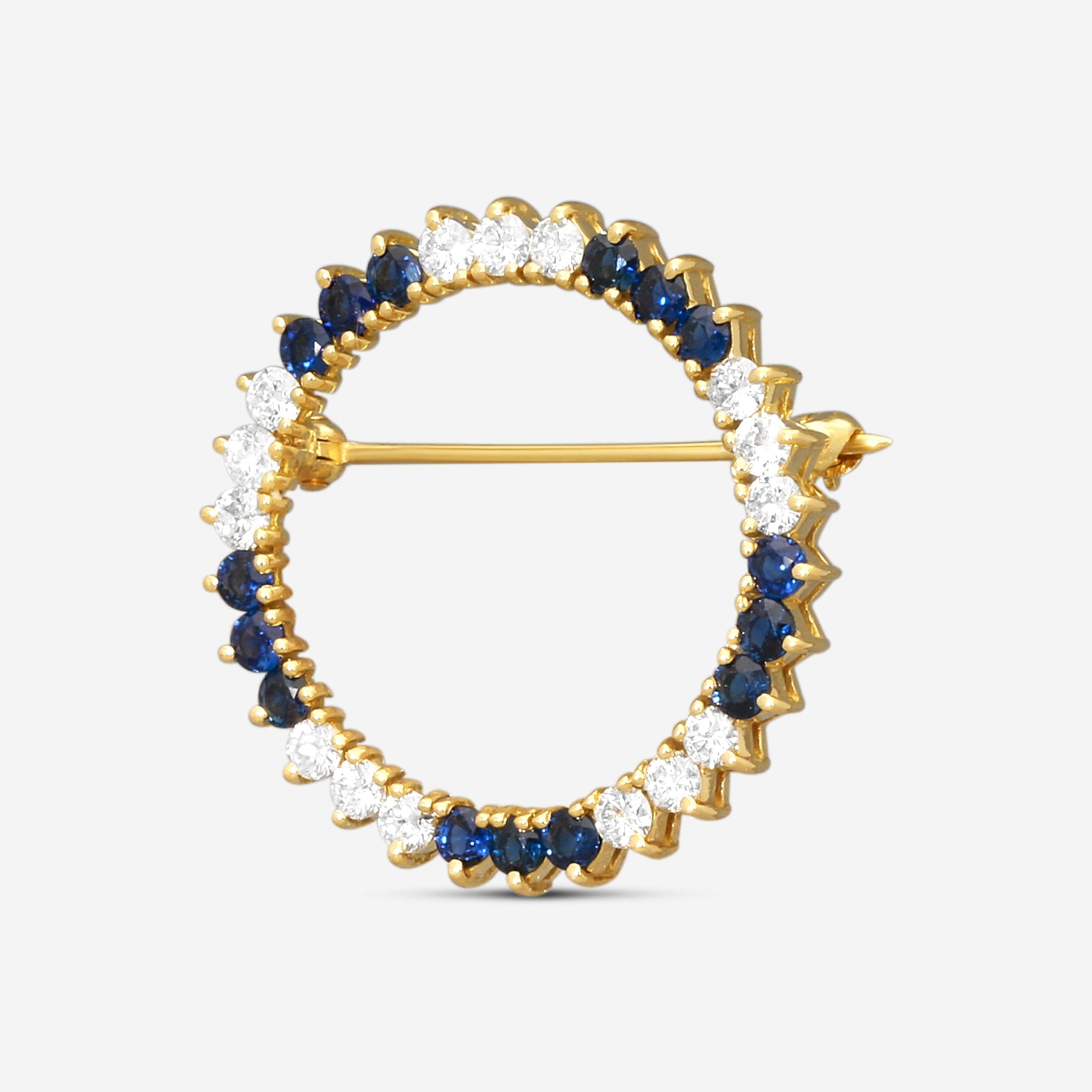 Suna 18K Yellow Gold Diamond & Sapphire Circle Pin P7139SY