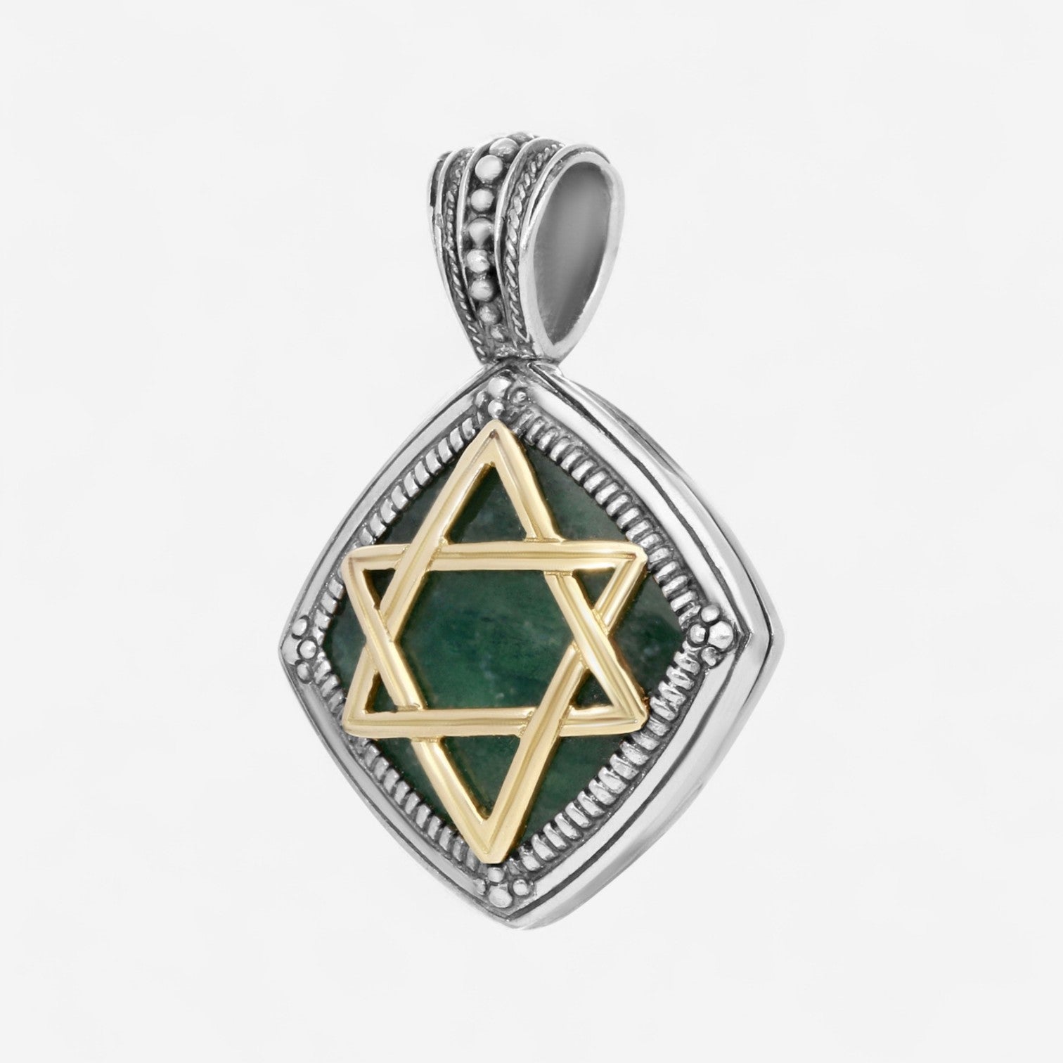 Konstantino Sterling Silver & 18K Yellow Gold Green Aventurine Star of David Pendant MEKJ670-130-448 - THE SOLIST