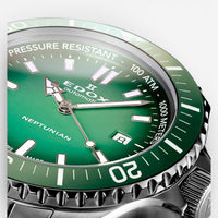 Edox Neptunian Automatic Stainless Steel Green Dial Date Divers Men's Watch 80120-3VM-VDN1