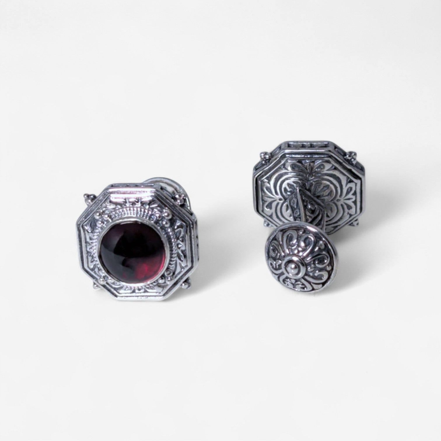 Konstantino Sterling Silver Garnet Octagonal Cufflinks MAMK89-112-CAB