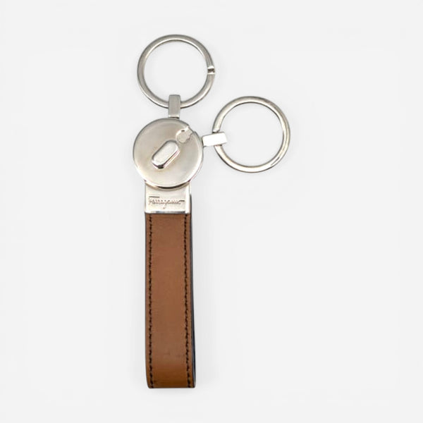 Salvatore Ferragamo Brown Hammered Leather Key Holder Key Ring 688845 - THE SOLIST
