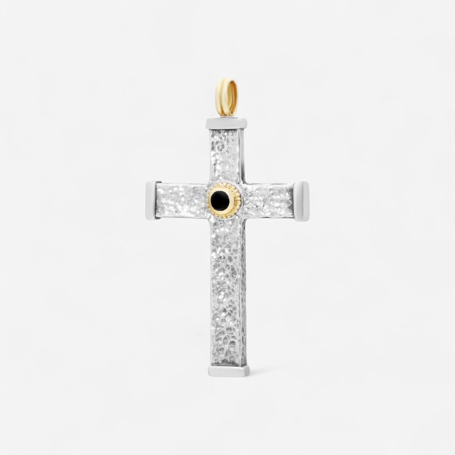 Konstantino 18K Yellow Gold & Sterling Silver Onyx Hammered Cross Pendant STKJ163-130-120 - THE SOLIST