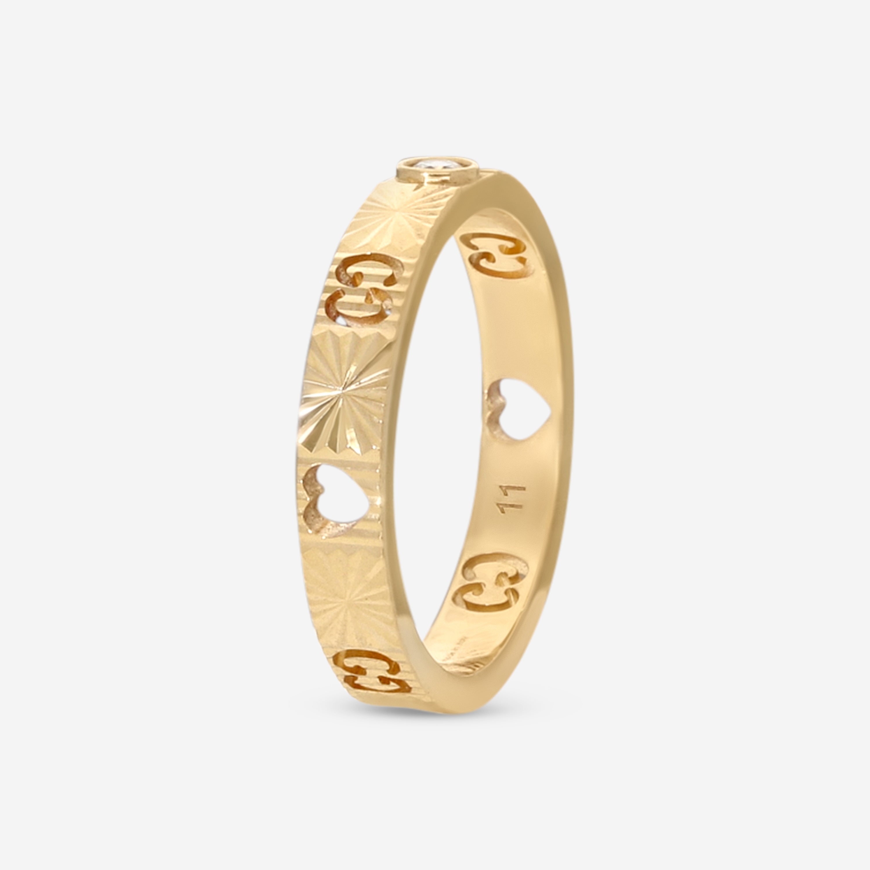 Gucci Icon Ring 18K Yellow Gold and Diamond Band Ring YBC7278920020 MSRP $1,610 - THE SOLIST
