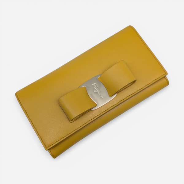 Salvatore Ferragamo Vara Women's 705291 Yellow Wallet With Chain MSRP $795 - THE SOLIST