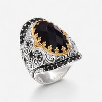 Konstantino Sibylla Sterling Silver & 18K Yellow Gold Spinel & Onyx Ring Sz. 7 DMK2012-314-CUT-S7