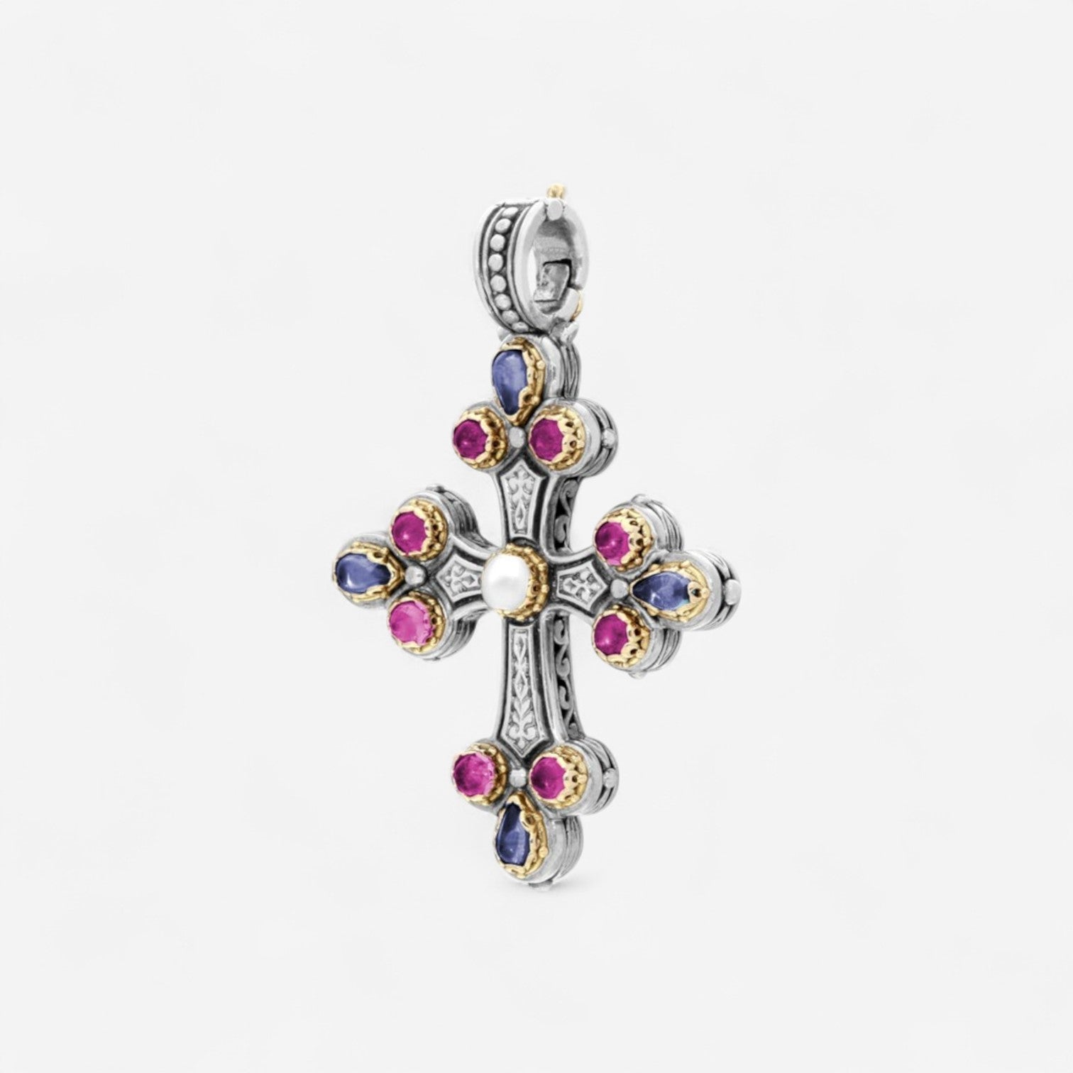 Konstantino Sterling Silver & 18K Yellow Gold Multistone Cross Pendant STMK6899-999-CAB