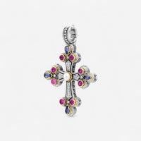 Konstantino Sterling Silver & 18K Yellow Gold Multistone Cross Pendant STMK6899-999-CAB