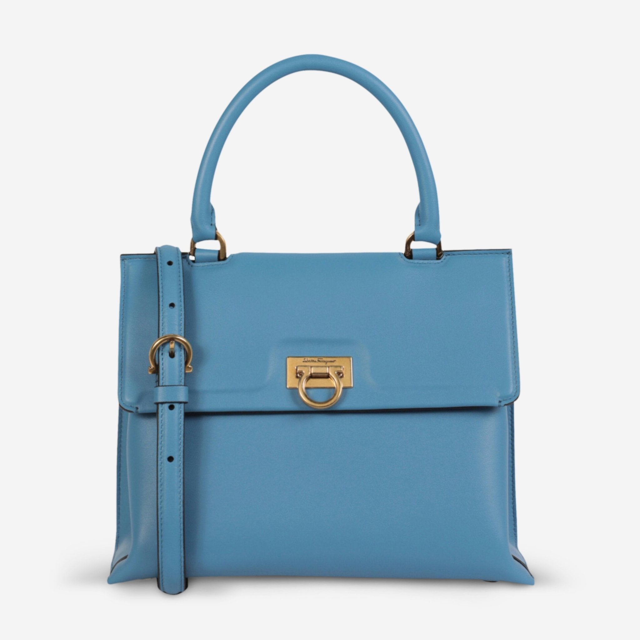 Ferragamo Trifolio Blue Leather Women's Top Handle Bag FZ - 21 0892 - THE SOLIST - Ferragamo