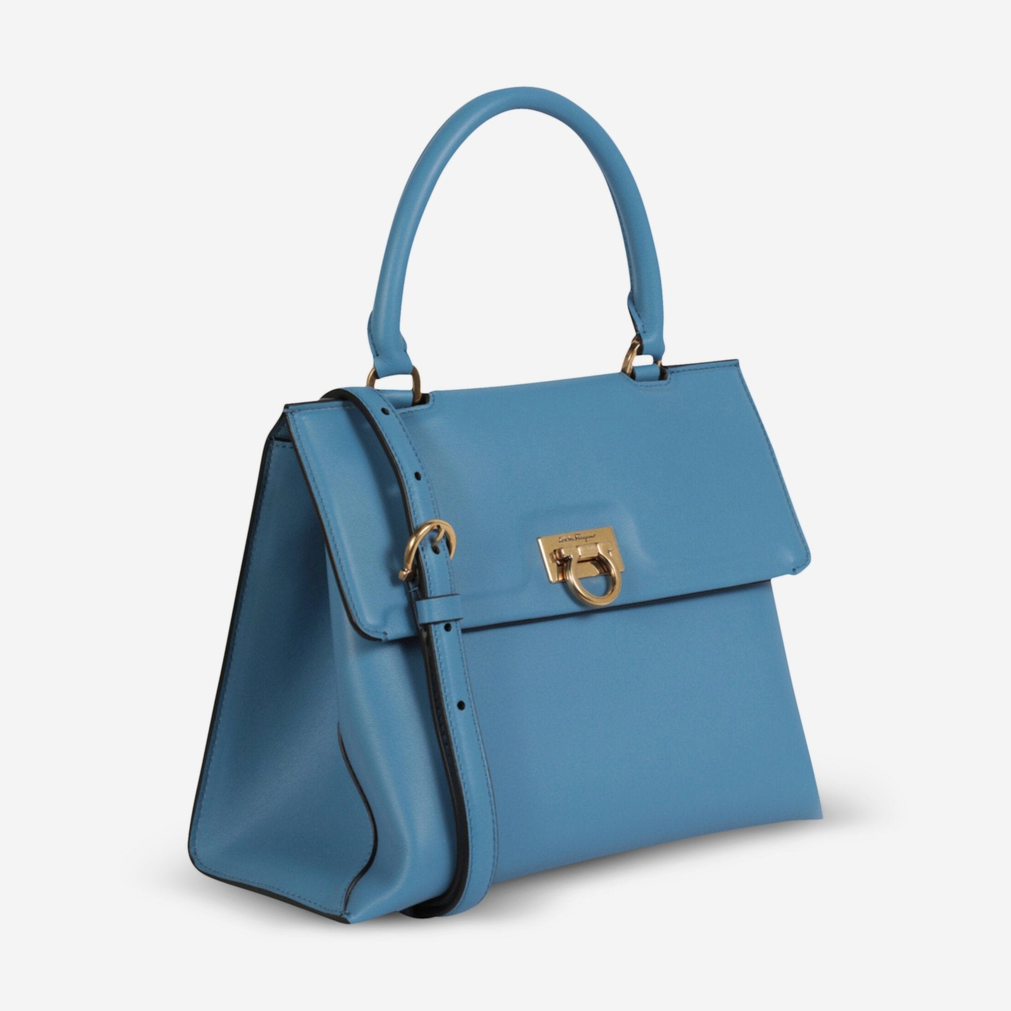 Ferragamo Trifolio Blue Leather Women's Top Handle Bag FZ - 21 0892 - THE SOLIST - Ferragamo