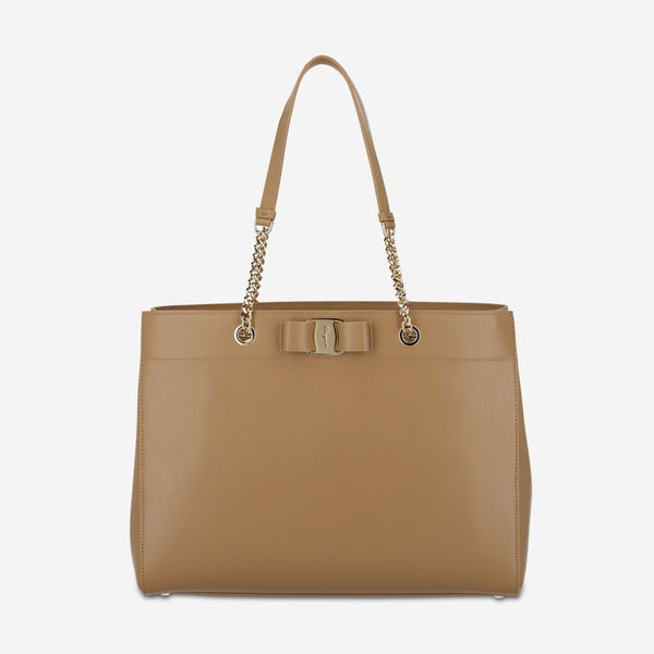 【FERRAGAMO】NEW VARA SHOULDER BAG Ferragamo Vara Bow Camel Smooth Leather Women's Shoulder Bag
