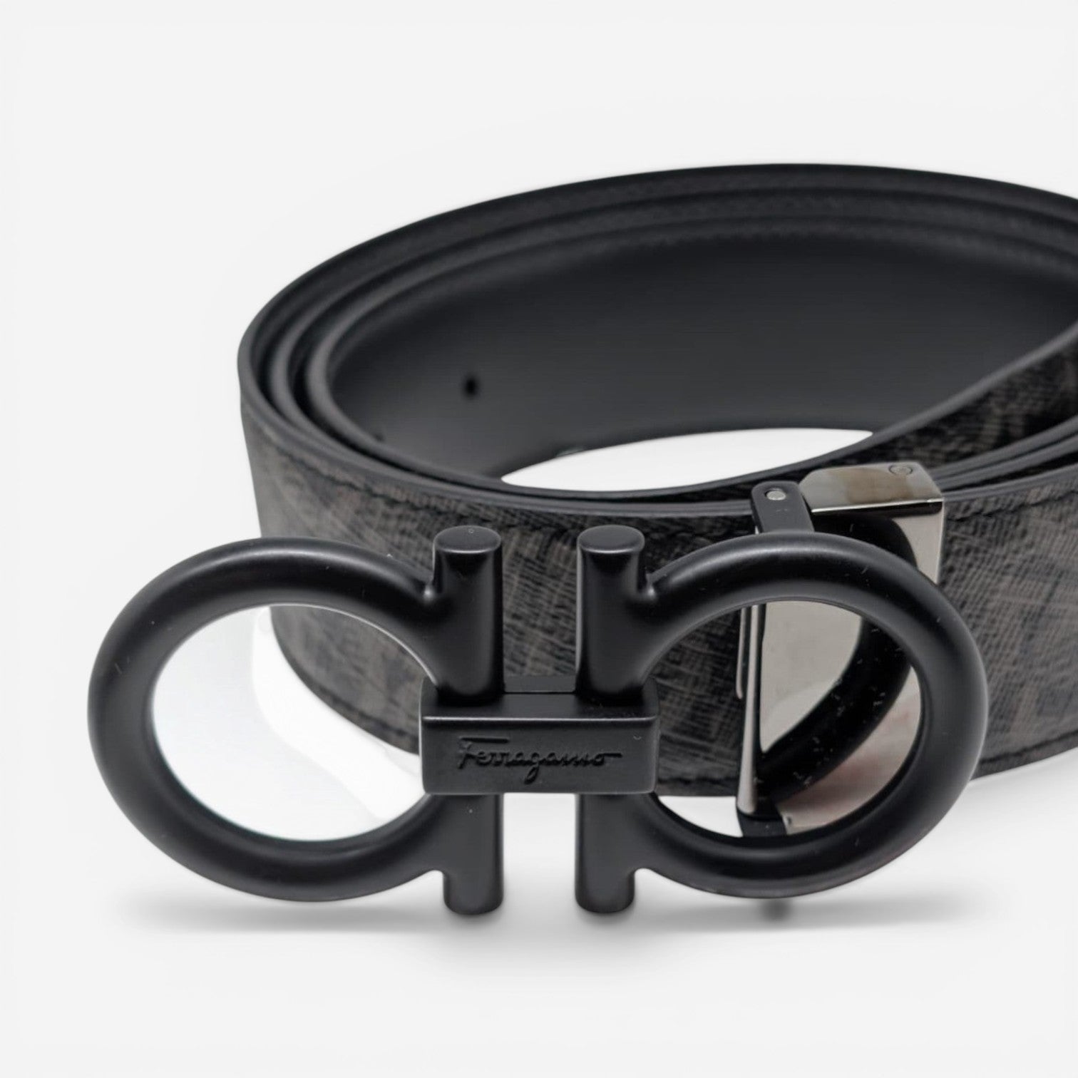 Salvatore Ferragamo Men's Double Gancini 717807 Black/Grey Size 105 MSRP $695 - THE SOLIST