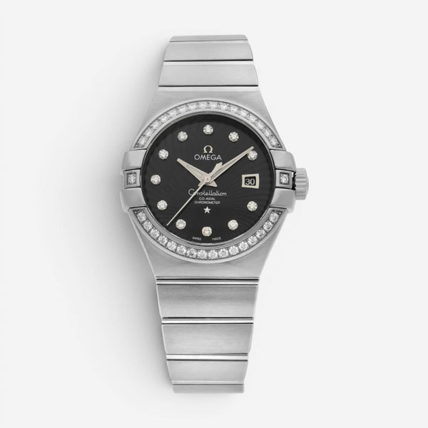 Omega Constellation 18K White Gold Diamond Automatic Ladies Watch 123.55.31.20.5