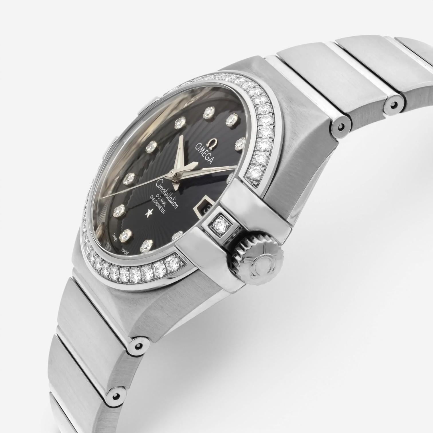 Omega Constellation 18K White Gold Diamond Automatic Ladies Watch 123.55.31.20.5