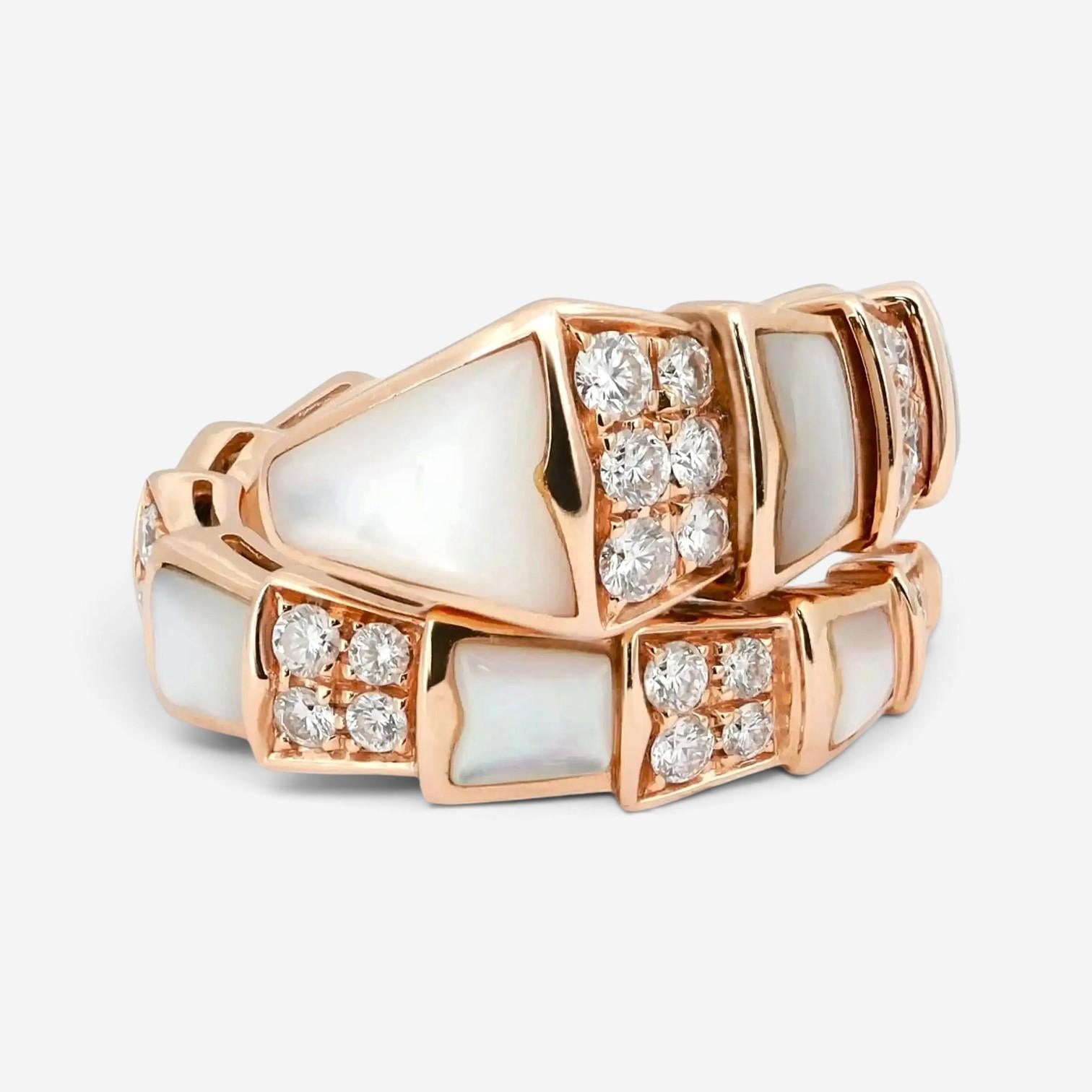 Bulgari Serpenti Viper 18K Rose Gold Diamond & MOP Ring Sz. 5.5 350670