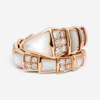 Bulgari Serpenti Viper 18K Rose Gold Diamond & MOP Ring Sz. 5.5 350670