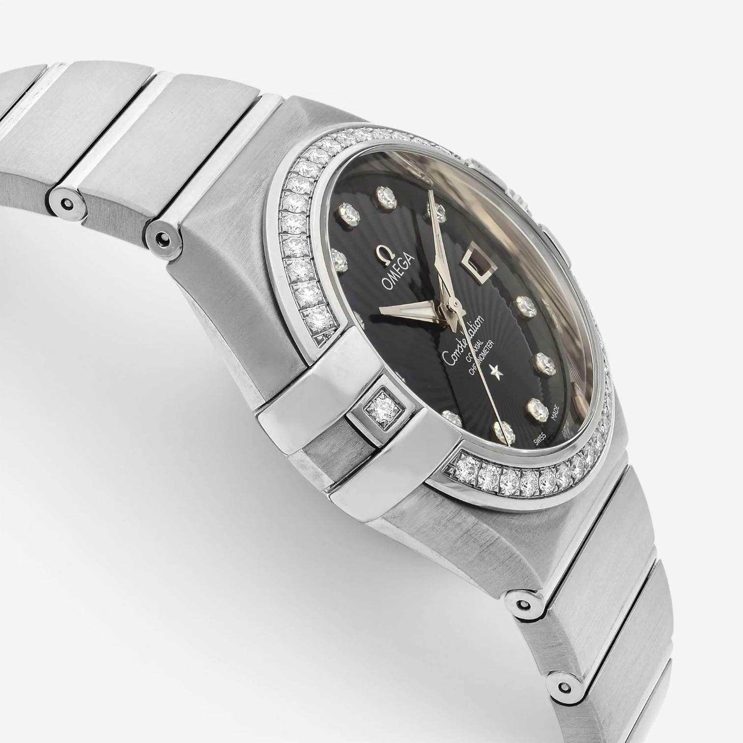Omega Constellation 18K White Gold Diamond Automatic Ladies Watch 123.55.31.20.5