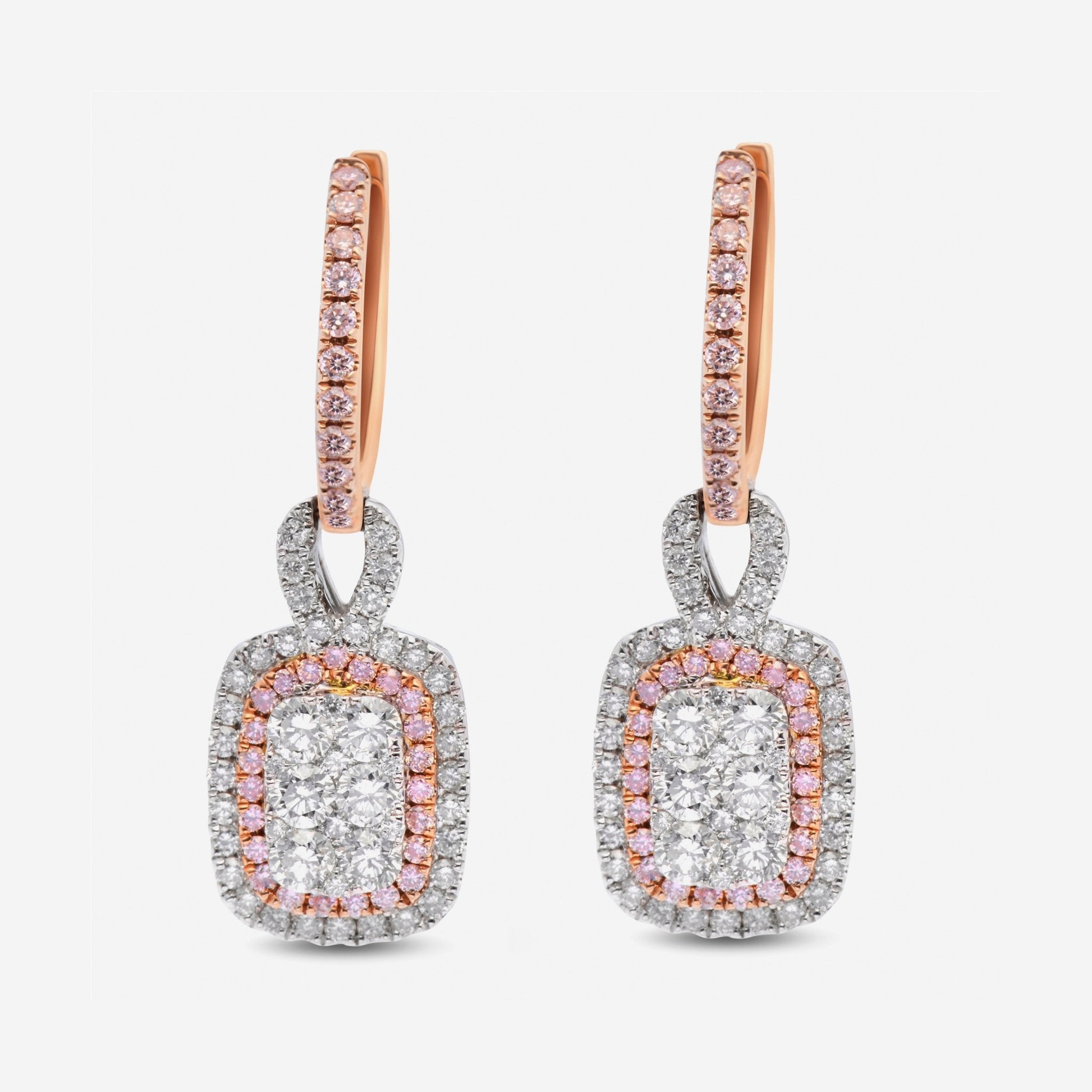 Gregg Ruth 14K White and Rose Gold, White Diamond and Fancy Pink Diamond Drop Earrings - THE SOLIST - Gregg Ruth