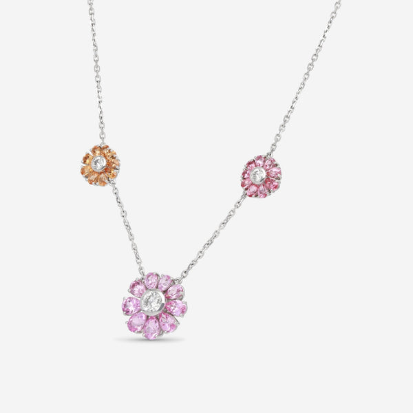 Gubelin 18K White Gold Pink Spinel, Orange Garnet & Diamond Flower Necklace 42A - 1186 - THE SOLIST - Gubelin