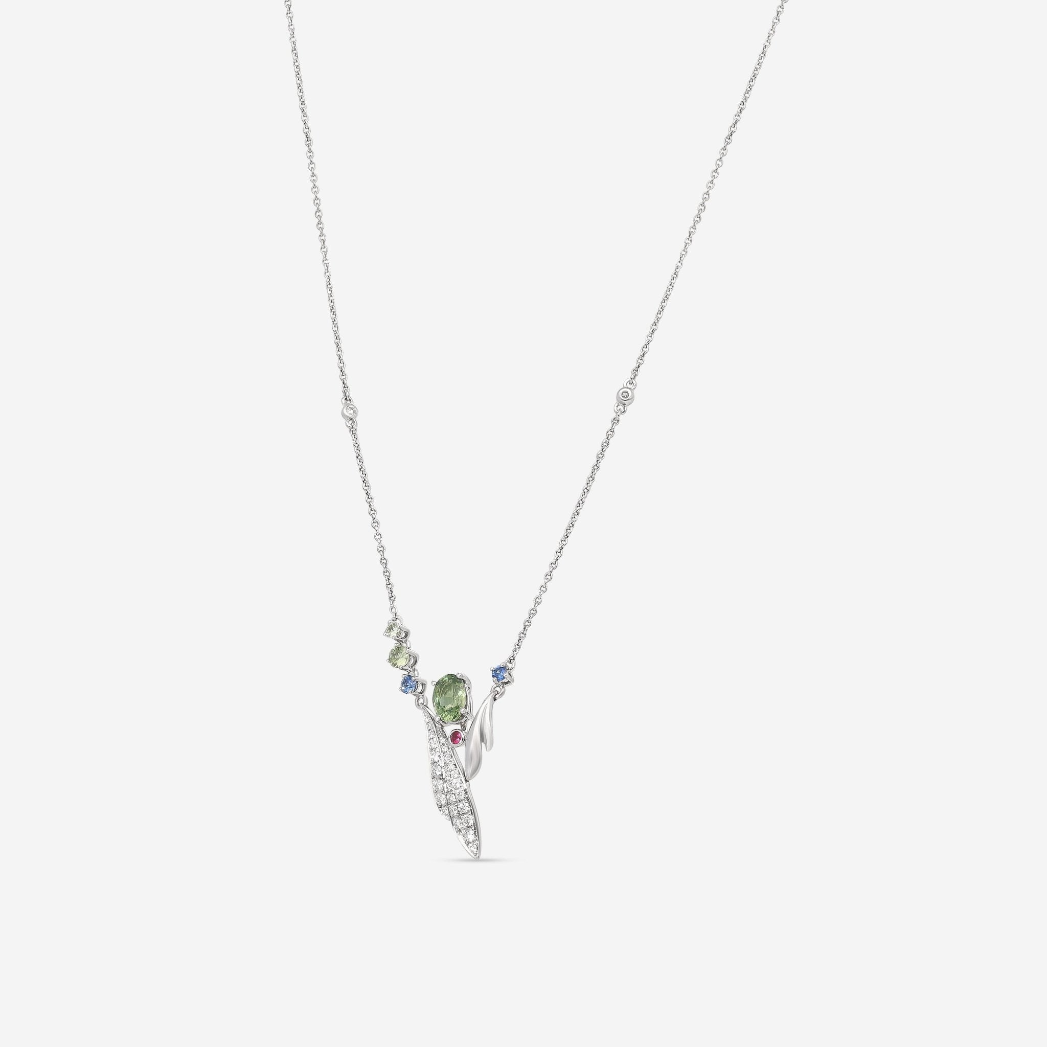 Gubelin Feather 18K White Gold Multicolor Sapphire & Diamond Necklace 42A - 1333.3*SAF*MULTI*42 - THE SOLIST - Gubelin