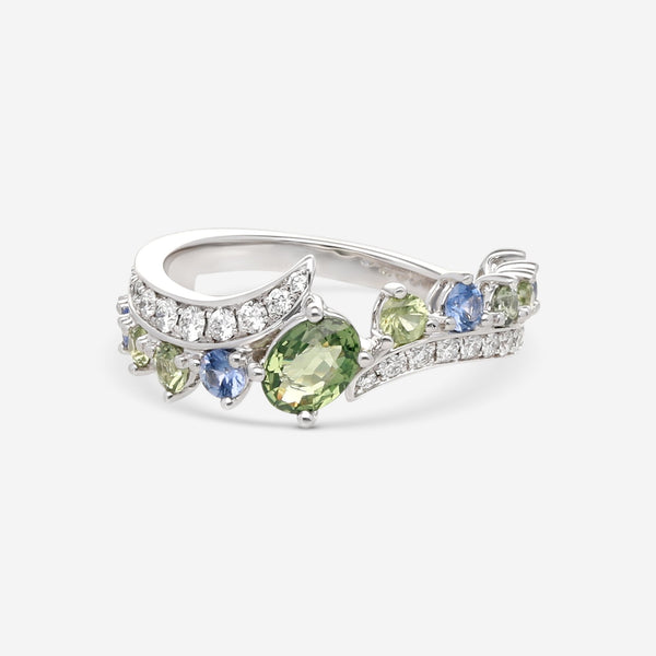 Gubelin Feather 18K White Gold Sapphire & Diamond Ring 52A - 1938.3b - THE SOLIST - Gubelin