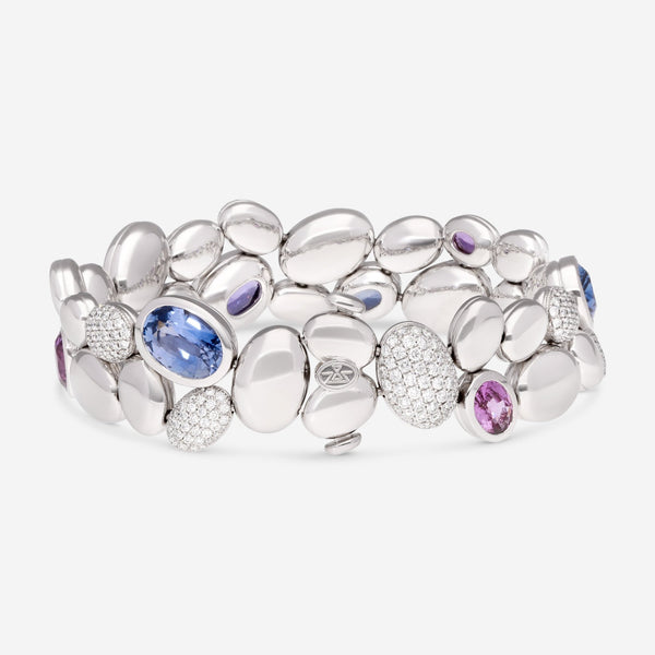 Gübelin Madagaskar 18K White Gold Multicolor Sapphire & Diamond Bracelet 7" 40A-0536