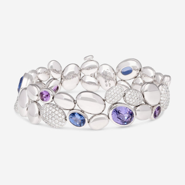 Gübelin Madagaskar 18K White Gold Multicolor Sapphire & Diamond Bracelet 7" 40A-0536