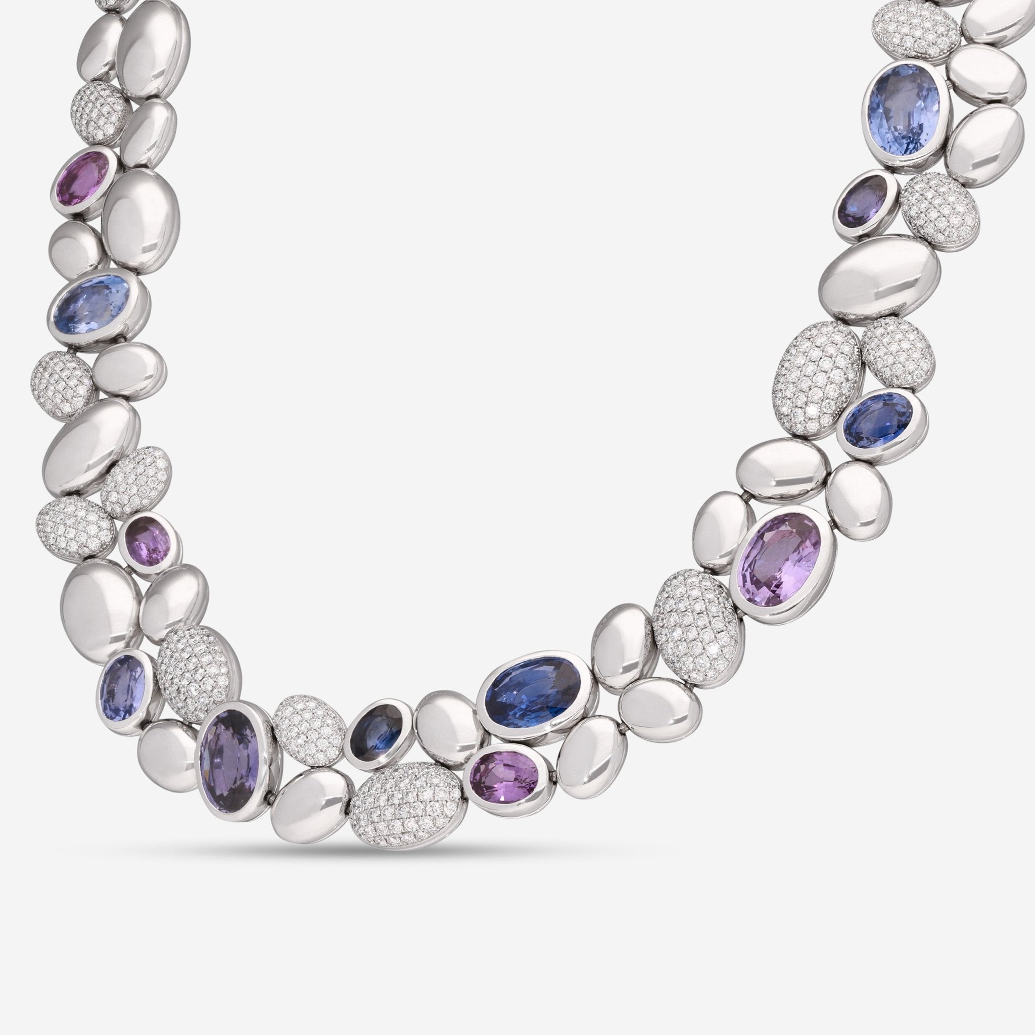 Gübelin Madagaskar 18K White Gold Multicolor Sapphire & Diamond Necklace 42A - 1112 - THE SOLIST - Gübelin