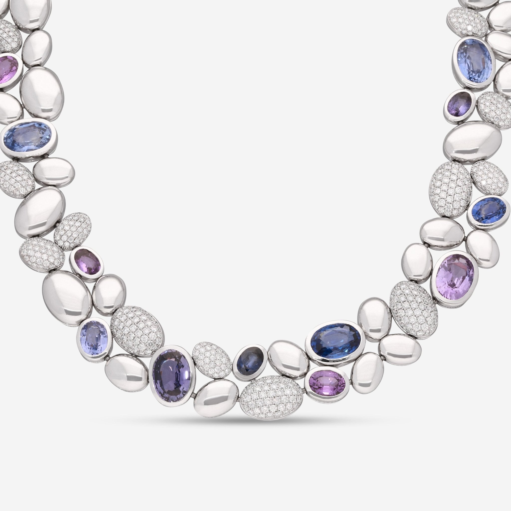 Gübelin Madagaskar 18K White Gold Multicolor Sapphire & Diamond Necklace 42A - 1112 - THE SOLIST - Gübelin