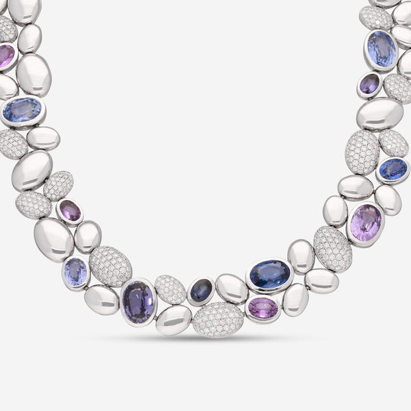 Gübelin Madagaskar 18K White Gold Multicolor Sapphire & Diamond Necklace 42A - 1112 - THE SOLIST - Gübelin