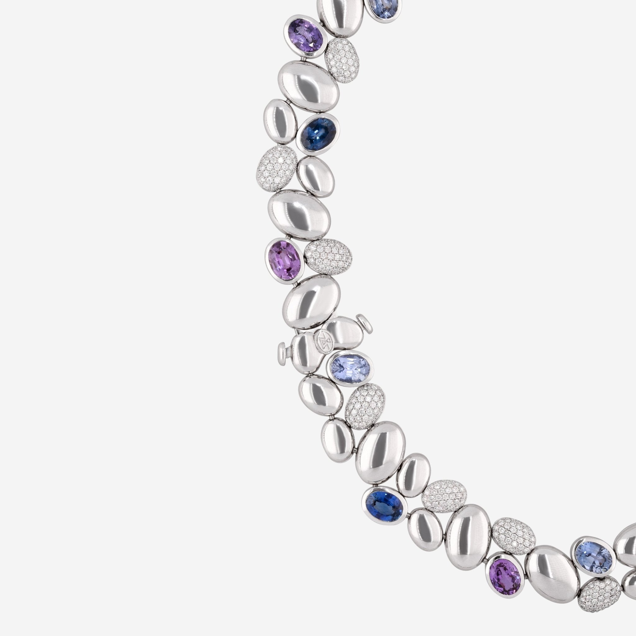 Gübelin Madagaskar 18K White Gold Multicolor Sapphire & Diamond Necklace 42A - 1112 - THE SOLIST - Gübelin