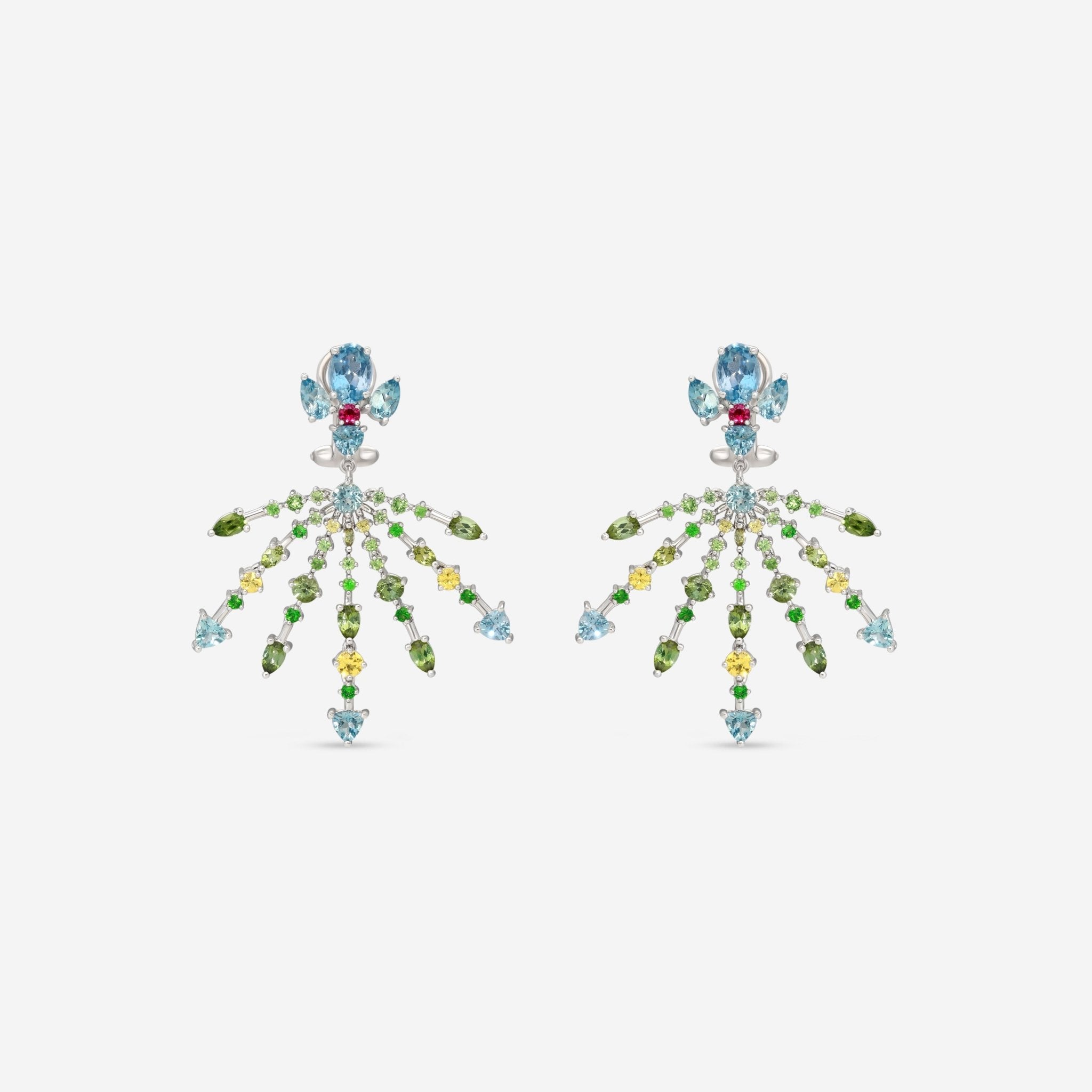 Gubelin Ornaments of Flowers 18K White Gold Multi - Gemstone Drop Earrings 44A - 1328.1 - THE SOLIST - Gubelin