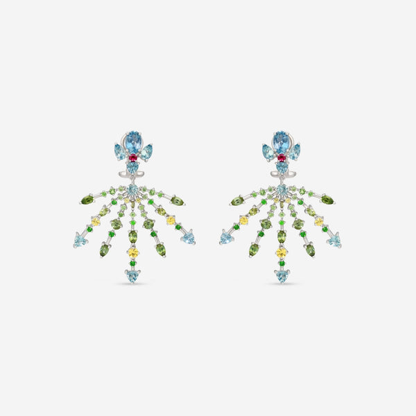 Gubelin Ornaments of Flowers 18K White Gold Multi - Gemstone Drop Earrings 44A - 1328.1 - THE SOLIST - Gubelin