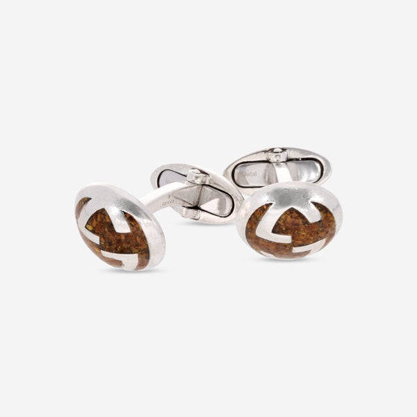 Gucci Brown Enamel & Sterling Silver Cufflinks YBE661585001 - THE SOLIST - Gucci