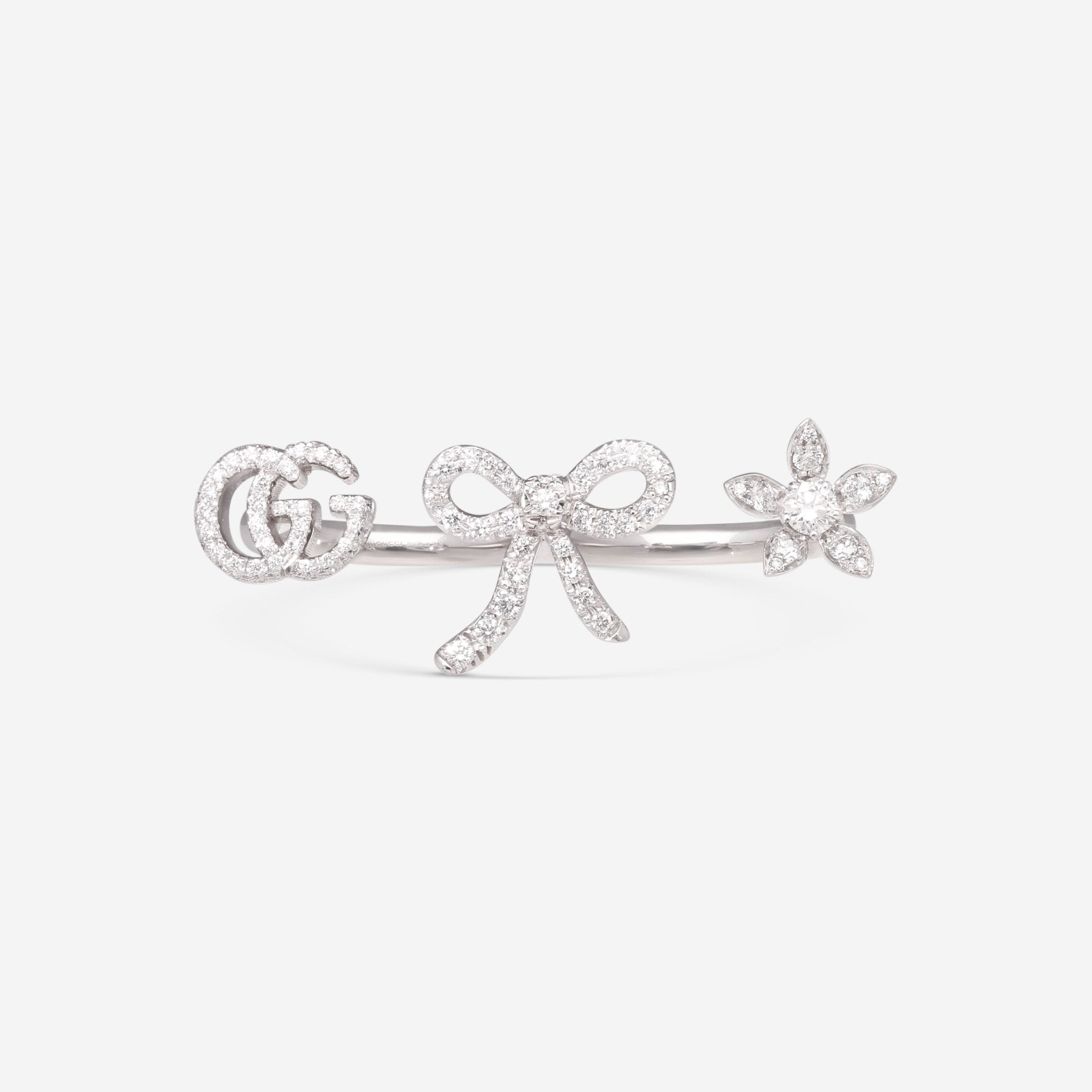 Gucci Interlocking G 18K White Gold Flora Multifinger Ring with Diamonds YBC582021001 - THE SOLIST - Gucci