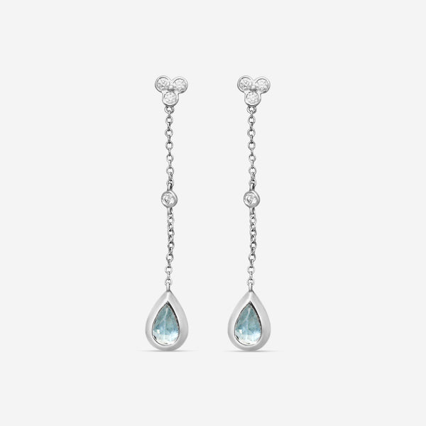 Suna 18K White Gold Aquamarine & Diamond Bezel Earrings E2575AQW