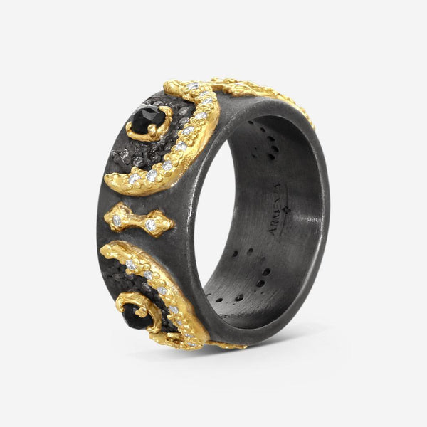 Armenta Old World 18K Yellow Gold & Blackened Sterling Silver Band Ring Sz. 7 1