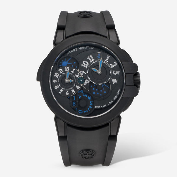 Harry Winston Ocean Dual Time Black Edition Zalium Automatic Men's Watch OCEATZ44ZZ007 - THE SOLIST - Harry Winston