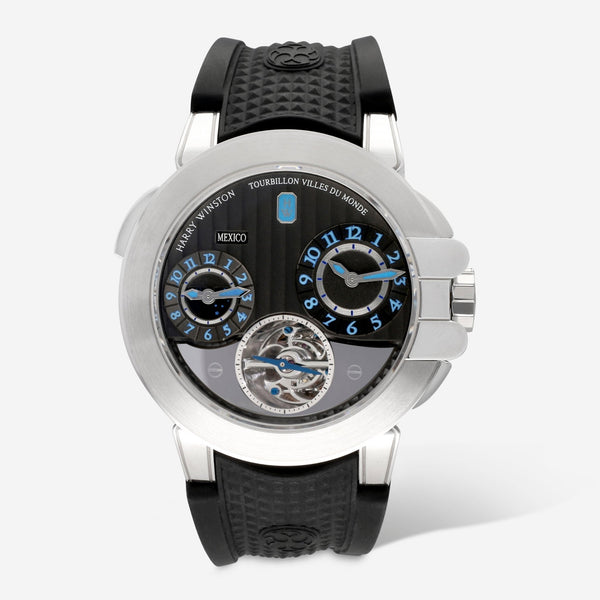 Harry Winston Ocean Tourbillon World Time Anthracite Dial 18K White Gold Automatic Men's Watch 400/MATTZ45WL.A - THE SOLIST - Harry Winston