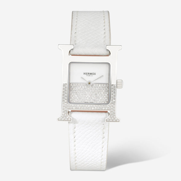 HERMES ホワイトレザー クォーツ時計 HERMES ホワイトレザー クォーツ時計 エルメス 腕時計 ○Z刻印