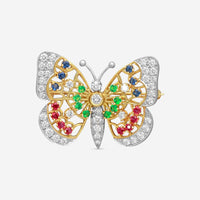 Suna 18K Yellow Gold & Platinum Multi-Gemstone Butterfly Pin P7091T