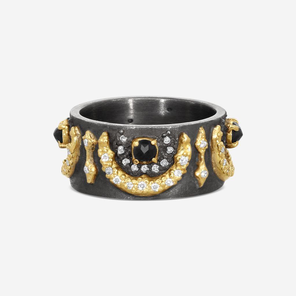 Armenta Old World 18K Yellow Gold & Blackened Sterling Silver Band Ring Sz. 7 1