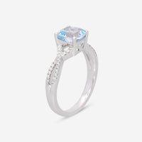 Ina Mar 14K White Gold Aquamarine Cushion and Diamond Twist Ring RG - 074057 - Aqua - THE SOLIST - Ina Mar