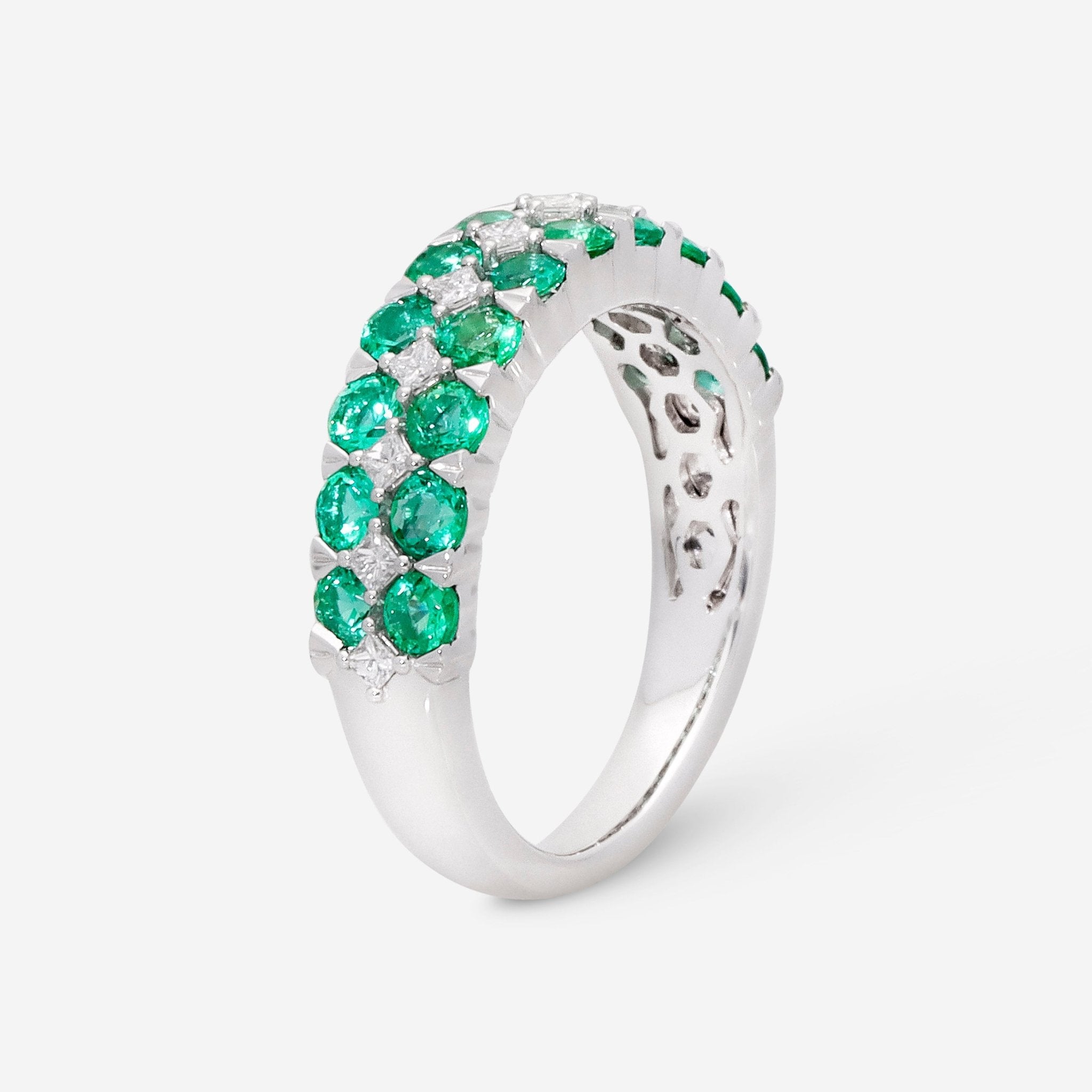 Ina Mar 14K White Gold Emerald and Diamond Double Row Ring RG - 085922 - EMD - THE SOLIST - Ina Mar