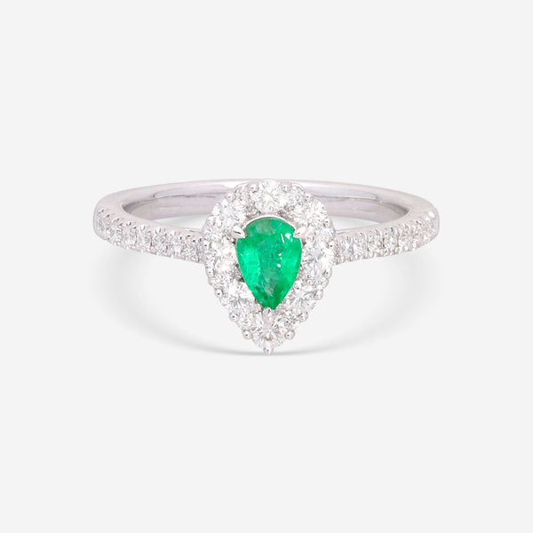 Ina Mar 14K White Gold Pear Shaped Emerald and Diamond Halo Ring - THE SOLIST - Ina Mar