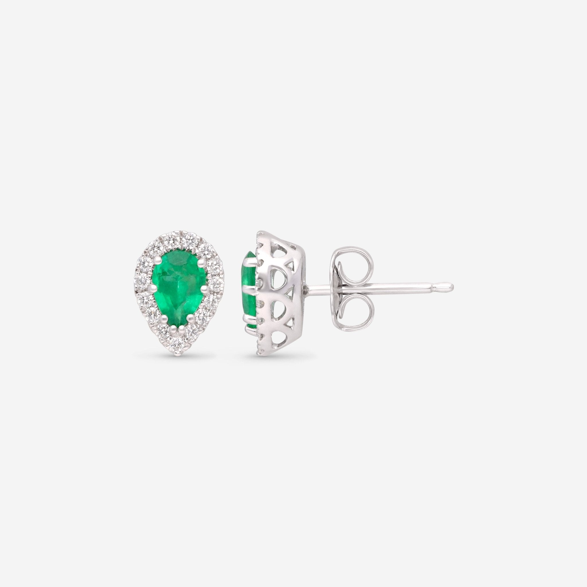 Ina Mar 14K White Gold Pear Shaped Emerald with Diamond Halo Stud Earrings - THE SOLIST - Ina Mar